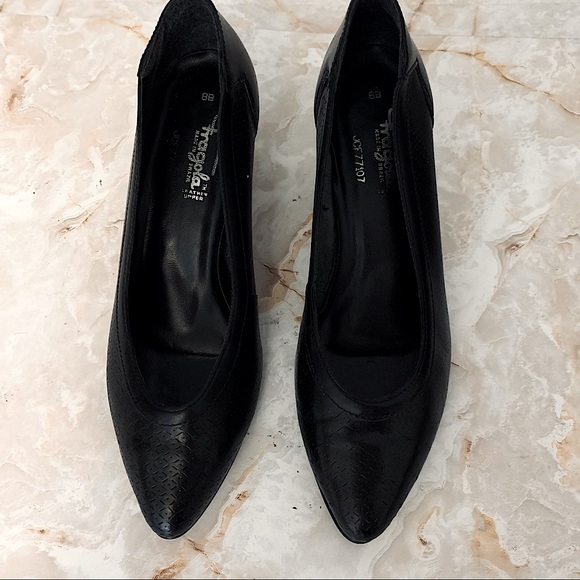 FRAGOLA Black Pump Heels - BLACK LEATHER LOW HEEL SHOES MADE IN BRAZIL 8 - Picture 1 of 7